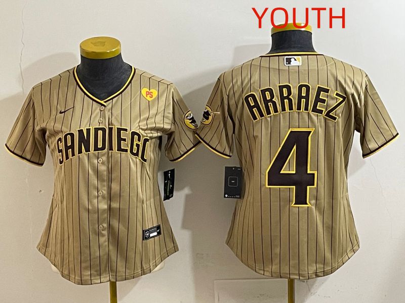 Youth San Diego Padres #4 Arraez Brown Stripe Game 2025 Nike MLB Jersey style 5->youth mlb jersey->Youth Jersey